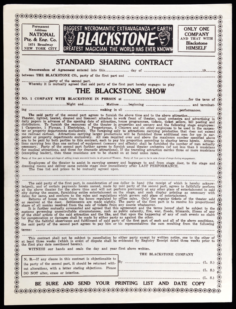 Standard Sharing Contract, The Blackstone Show Quicker than the Eye