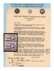 1951 Houdini Commemorative Stamp and Copy of Accompanying Letter