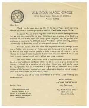 All India Magic Circle Membership Letter