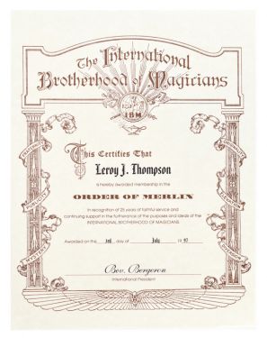 I. B. M. Merlin Certificate for Leroy J. Thompson