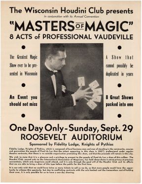 The Wisconsin Houdini Club Presents "Masters of Magic" Advertisement