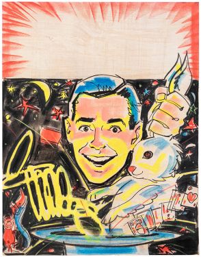 Mid-Century Magician and Rabbit Original Sketch