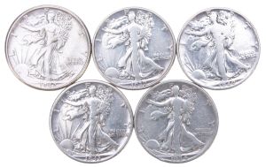 Walking Liberty Half-Dollar Coins and Shell