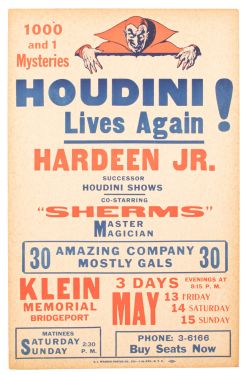 Hardeen Jr. "Houdini Lives Again" Window Card